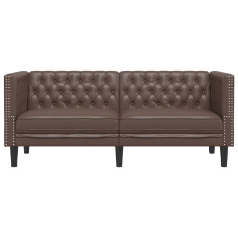 Sofa Chesterfield, 2-os., brązowa, tapicerowana sztuczną skórą