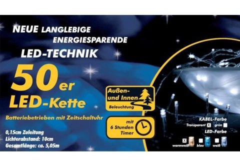 Świąteczny LED łańcuch - 5 m, 50 diod, ciepła biel