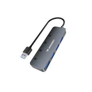 Hub rozdzielacz 4x USB-A z włącznikami aluminiowy - szary