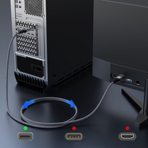 Kabel przewód DisplayPort z ceryfikatem VESA 80 Gb/s 16K HDR HDCP DSC 1m - czarny