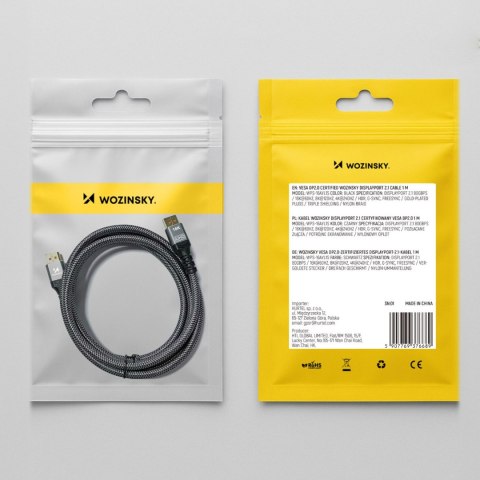Kabel przewód DisplayPort z ceryfikatem VESA 80 Gb/s 16K HDR HDCP DSC 1m - czarny