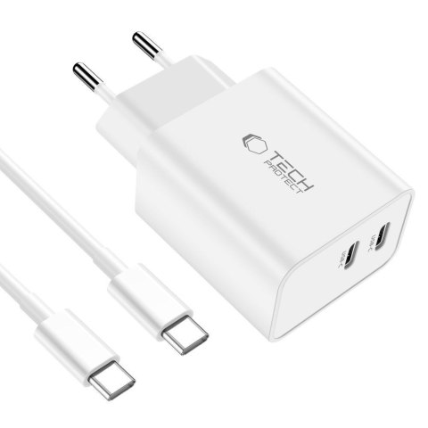 Ładowarka sieciowa C35W 2x USB-C z kablem USB-C 35W - biała