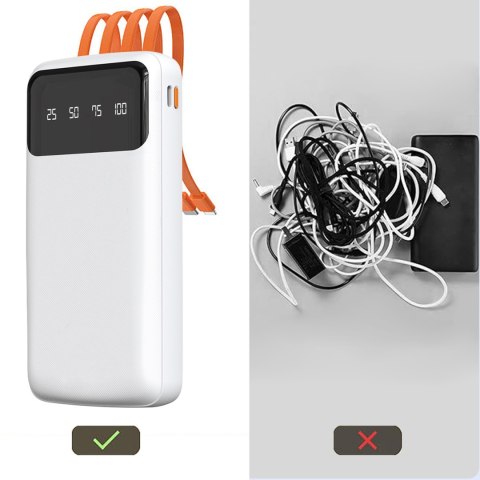 Powerbank K6Pro 10000mAh z wbudowanymi kablami USB-C microUSB iPhone Lightning - czarny