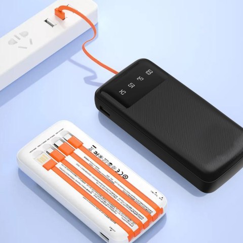 Powerbank K6Pro 10000mAh z wbudowanymi kablami USB-C microUSB iPhone Lightning - czarny
