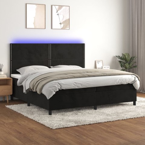 Łóżko kontynentalne z materacem i LED, czarny aksamit 200x200cm