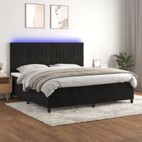 Łóżko kontynentalne z materacem i LED, czarny aksamit 200x200cm