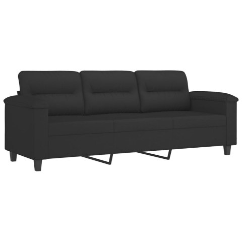 3-os. sofa z podnóżkiem, czarna, 180 cm, obita mikrofibrą