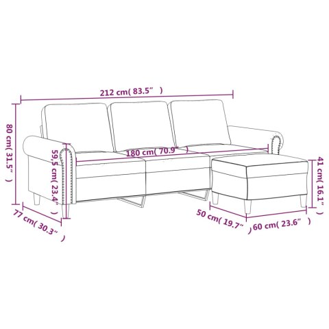 Sofa 3-osobowa, kremowa, 180 cm, tapicerowana aksamit