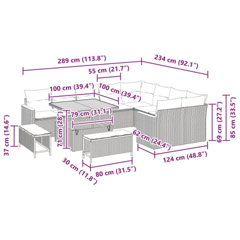 Zestaw Sof na Ogród z poduszką 12 pcs Czarny Rattan poli