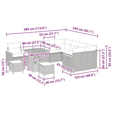 Zestaw Sof na Ogród z poduszką 12 pcs Czarny Rattan poli
