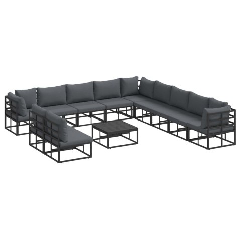 Zestaw Sof na Ogród z poduszką 12 pcs Czarny Aluminium