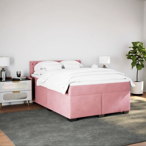 Łóżko kontynentalne z materacem, różowe, aksamit, 140x190 cm