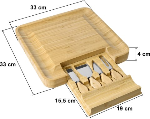 Deska bambusowa do serów ESTERA 33 cm z nożami