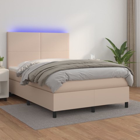 Łóżko kontynentalne, materac i LED cappuccino 140x190 cm