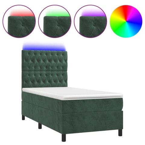 Łóżko kontynentalne z materacem i LED zielony aksamit 90x190 cm