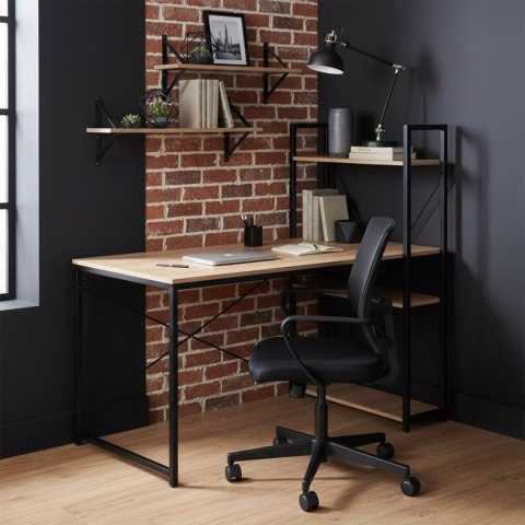 Biurko loftowe z półkami z nadstawką TROSA MODERN OAK