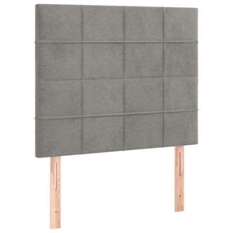 Łóżko kontynentalne z materacem i LED, szare 100x200cm, aksamit
