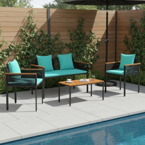 Zestaw Mebli Ogrodowych 4 pcs Czarny i Turkusowy Rattan PE