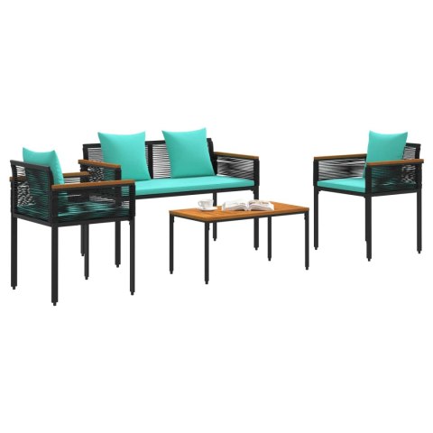 Zestaw Mebli Ogrodowych 4 pcs Czarny i Turkusowy Rattan PE