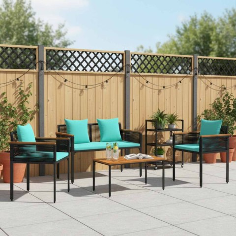 Zestaw Mebli Ogrodowych 4 pcs Czarny i Turkusowy Rattan PE