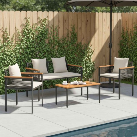 Zestaw Mebli Ogrodowych 4 pcs Czarny i kremowo-biały Rattan PE