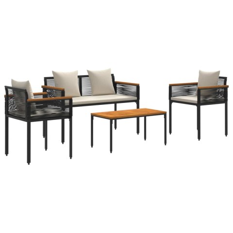 Zestaw Mebli Ogrodowych 4 pcs Czarny i kremowo-biały Rattan PE