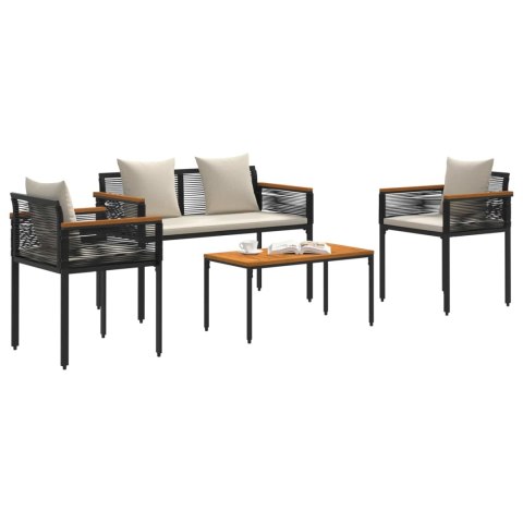 Zestaw Mebli Ogrodowych 4 pcs Czarny i kremowo-biały Rattan PE