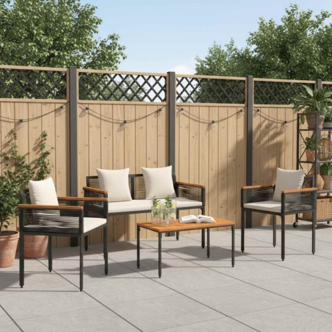 Zestaw Mebli Ogrodowych 4 pcs Czarny i kremowo-biały Rattan PE