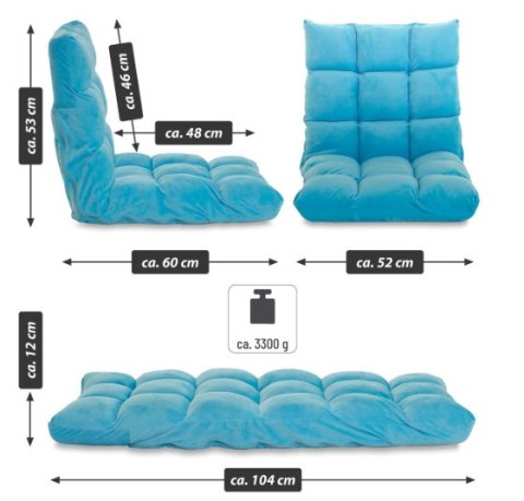 Fotel podłogowy Relax Lounger niebieski, składany, welur