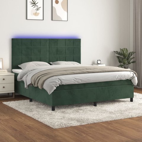 Łóżko kontynentalne z materacem i LED zielony aksamit 180x200cm