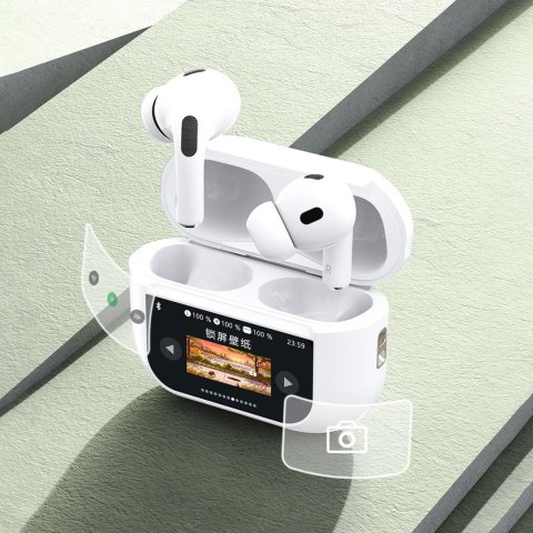 Słuchawki U19 douszne TWS bezprzewodowe Bluetooth 5.3 z wyświetlaczem LED - białe