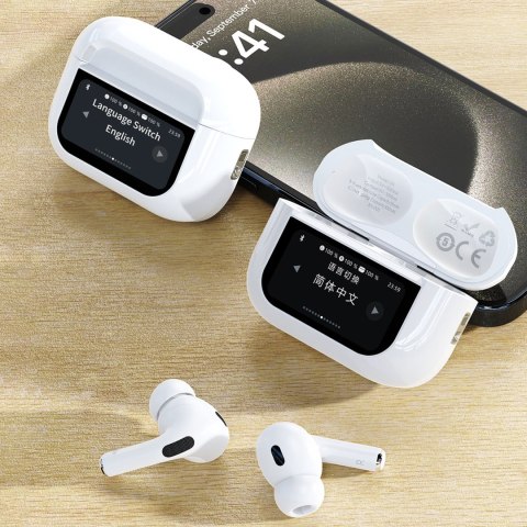 Słuchawki U19 douszne TWS bezprzewodowe Bluetooth 5.3 z wyświetlaczem LED - białe