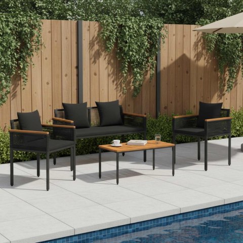 Zestaw Mebli Ogrodowych z poduszką 4 pcs Czarny Rattan PE