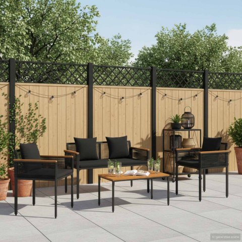 Zestaw Mebli Ogrodowych z poduszką 4 pcs Czarny Rattan PE