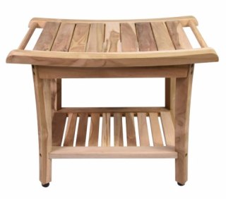Taboret łazienkowy z drewna tekowego z półką 47x33x56 cm