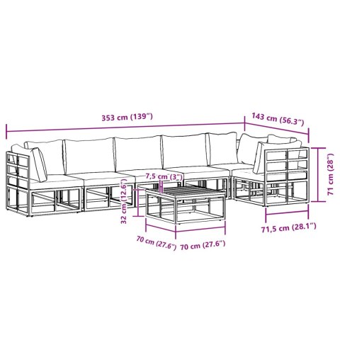 Zestaw Sof na Ogród z poduszką 7 pcs Czarny Aluminium