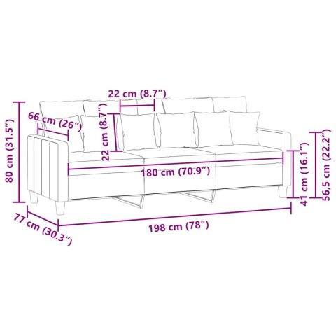 3-osobowa sofa, kremowa, 180 cm, tapicerowana tkaniną