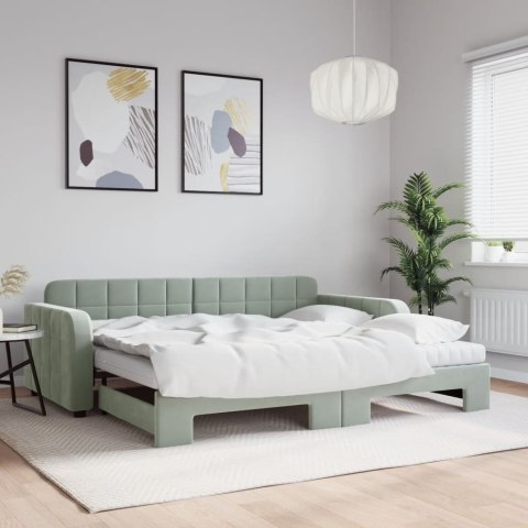 Sofa rozsuwana z materacami, jasnoszara, 90x190 cm, aksamit