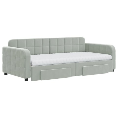 Sofa rozsuwana z szufladami, jasnoszara, 90x190 cm, aksamit