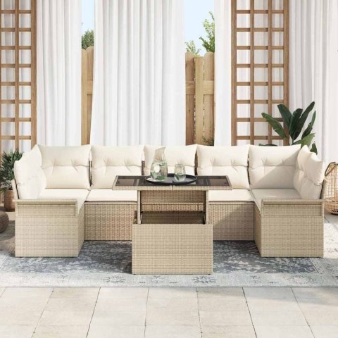 Zestaw Sof na Ogród z poduszką 8 pcs Beżowy Rattan poli