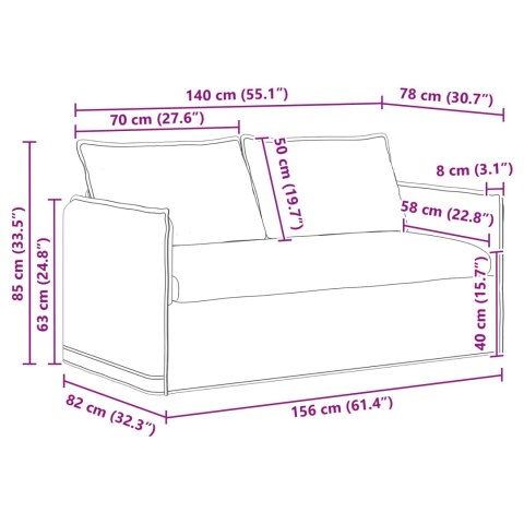 Sofa 140cm 2 pcs Jasnoszary Metal