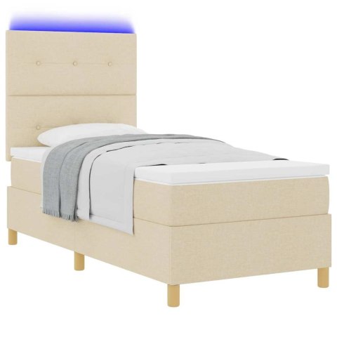 Łóżko z sprężyną LED z materacem Kremowy 100 x 200 cm tkanina