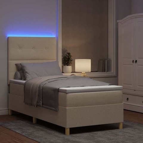 Łóżko z sprężyną LED z materacem Kremowy 100 x 200 cm tkanina