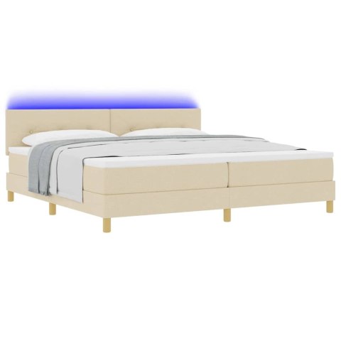 Łóżko z sprężyną LED z materacem Kremowy 200 x 200 cm tkanina