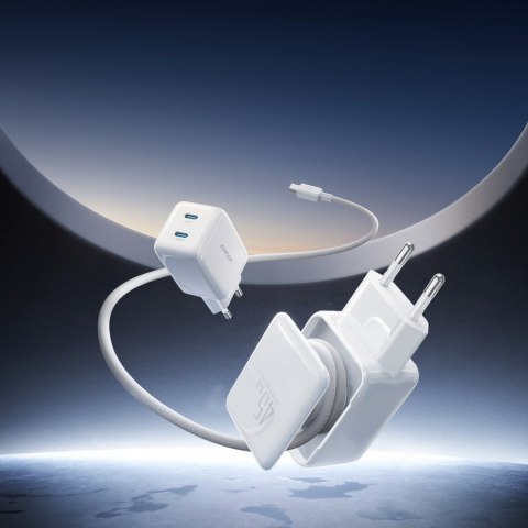 Ładowarka sieciowa GaN z organizerem na kabel 45W - biała