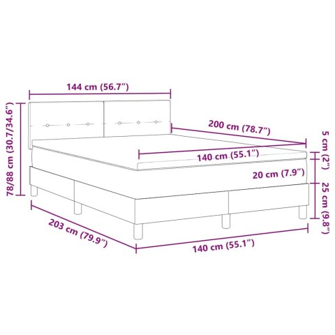 Łóżko z sprężyną LED z LED Jasnoszary 140 x 200 cm Aksamit