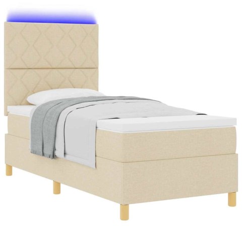 Łóżko z sprężyną LED z materacem Kremowy 100 x 200 cm tkanina