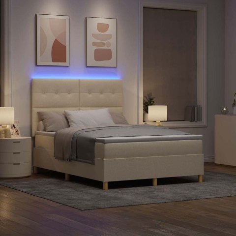 Łóżko z sprężyną LED z materacem Kremowy 160 x 200 cm tkanina