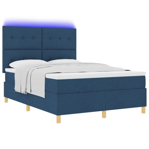 Łóżko z sprężyną LED z materacem Niebieski 140 x 190 cm tkanina