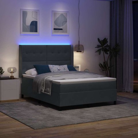 Łóżko sprężynowe Ze LED Lights Ciemnoszary 140 x 200 cm Aksamit